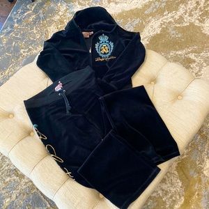 Juicy Couture Black velour Tracksuit. Hoodie Sz XL (small Fit) Wide Pant Sz XL